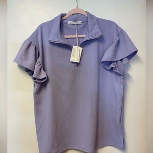 Lilac Ruffle Sleeve Knit Top